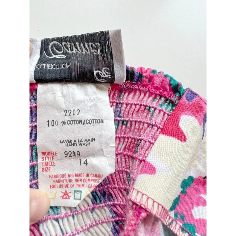 Vintage 80's CANNES Pink Floral Cotton Canvas Halter Midi Circle Dress, Size 14 - Picture 14 of 15